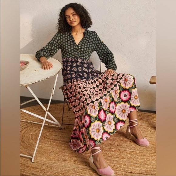 BODEN Floral Long Sleeve Tiered Jersey Maxi Dress in Hotch Potch Multi Womens 10 - Picture 2 of 10